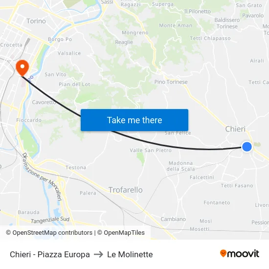 Chieri - Piazza Europa to Le Molinette map