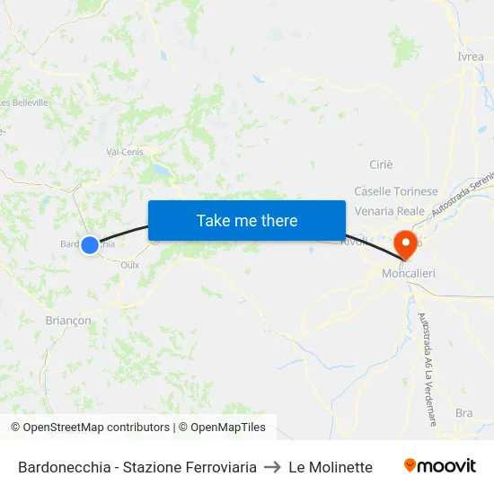 Bardonecchia - Stazione Ferroviaria to Le Molinette map
