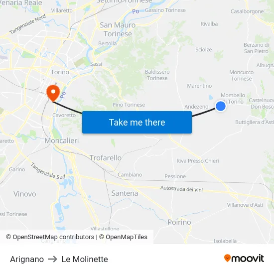 Arignano to Le Molinette map