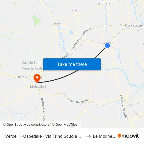 Vercelli - Ospedale - Via Trino Scuola Verga to Le Molinette map