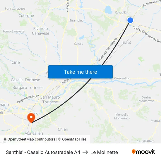 Santhia' - Casello Autostradale A4 to Le Molinette map