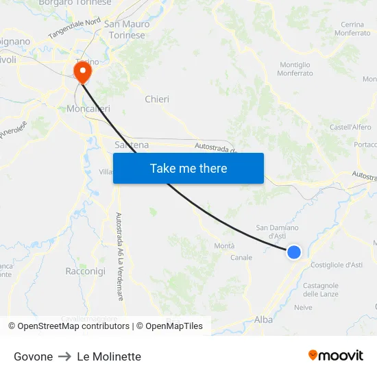 Govone to Le Molinette map