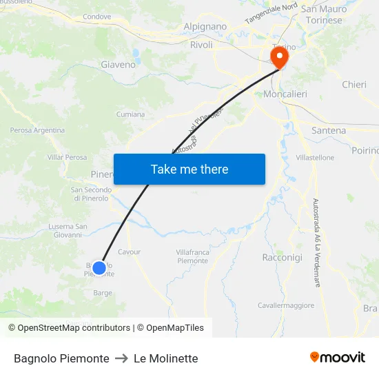 Bagnolo Piemonte to Le Molinette map