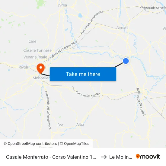 Casale Monferrato - Corso Valentino 155 - Coop to Le Molinette map