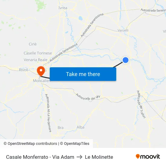 Casale Monferrato - Via Adam to Le Molinette map