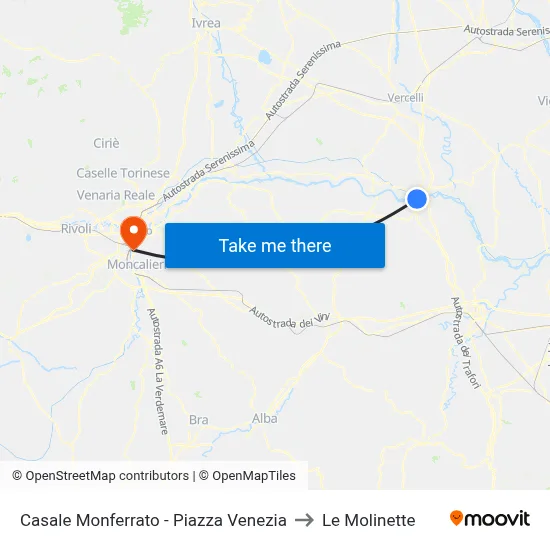 Casale Monferrato - Piazza Venezia to Le Molinette map