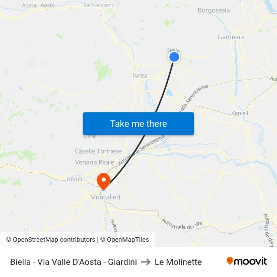 Biella - Via Valle D'Aosta - Giardini to Le Molinette map