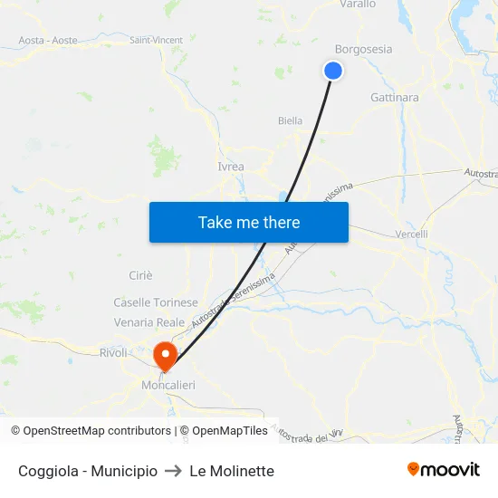 Coggiola - Municipio to Le Molinette map