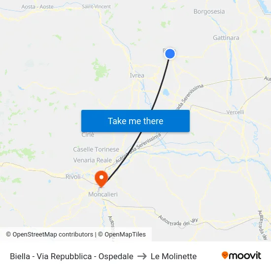 Biella - Via Repubblica - Ospedale to Le Molinette map