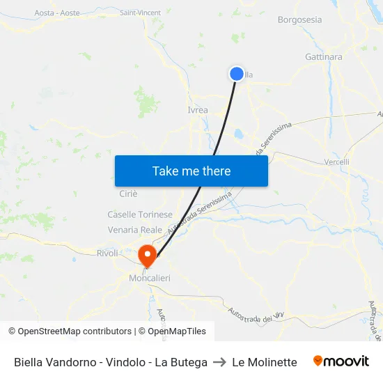 Biella Vandorno - Vindolo - La Butega to Le Molinette map