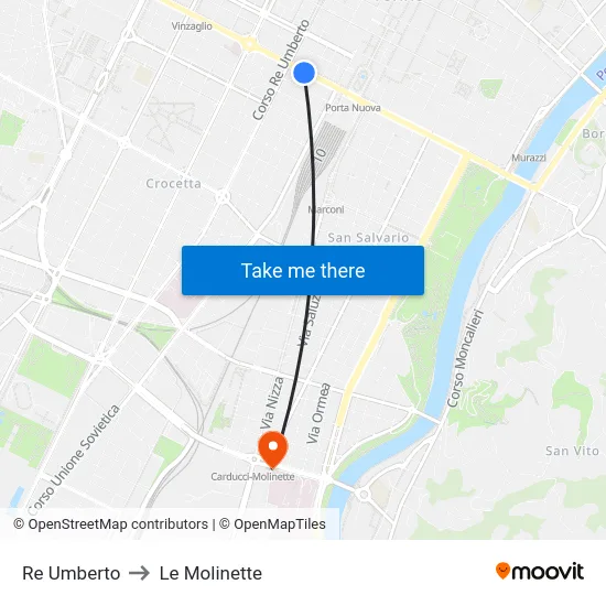 Re Umberto to Le Molinette map
