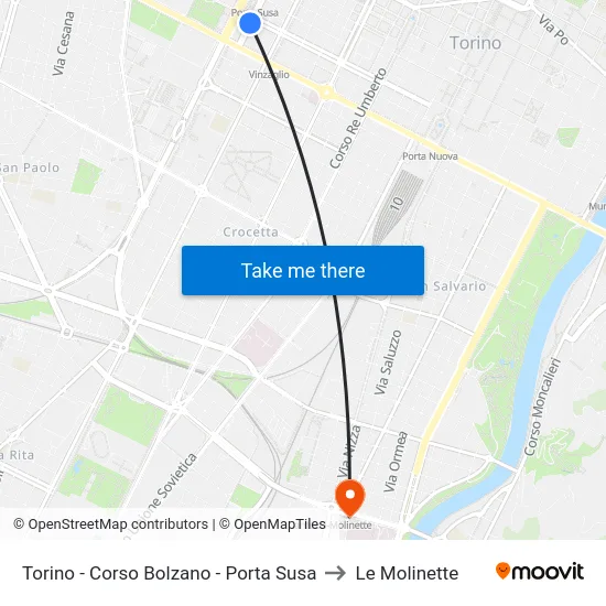 Turin - Bolzano Course - Porta Susa to Le Molinette map