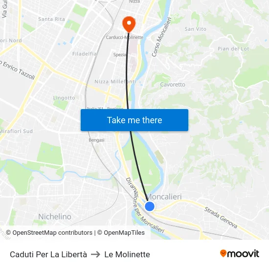 Caduti Per La Libertà to Le Molinette map