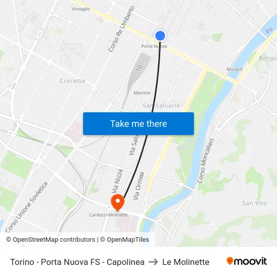 Torino - Porta Nuova FS - Capolinea to Le Molinette map