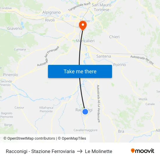 Racconigi - Stazione Ferroviaria to Le Molinette map