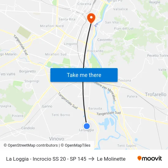 La Loggia - Incrocio SS 20 - SP 145 to Le Molinette map