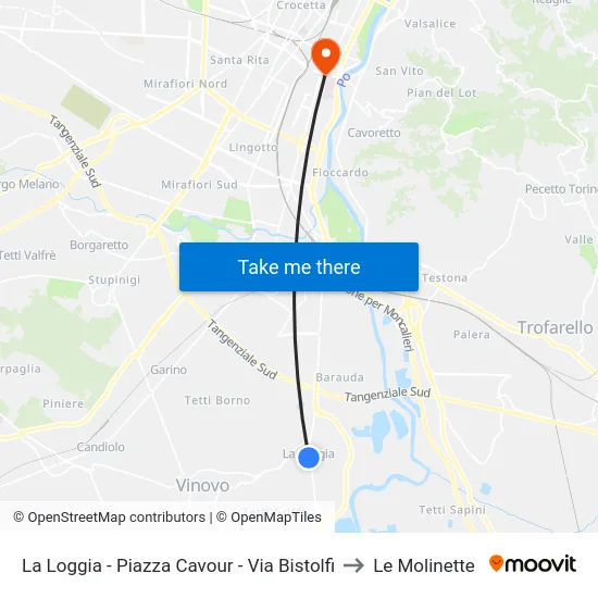 La Loggia - Cavour Square - Via Bistolfi to Le Molinette map