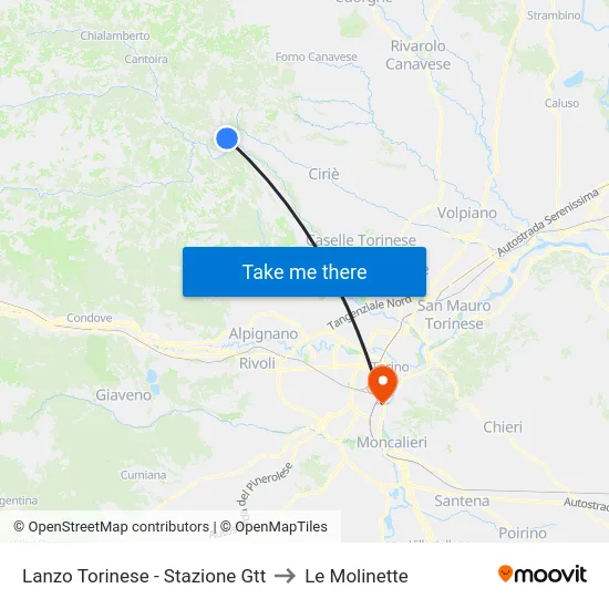 Lanzo Torinese - Stazione Gtt to Le Molinette map