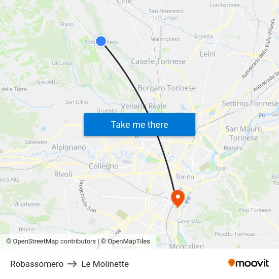 Robassomero to Le Molinette map