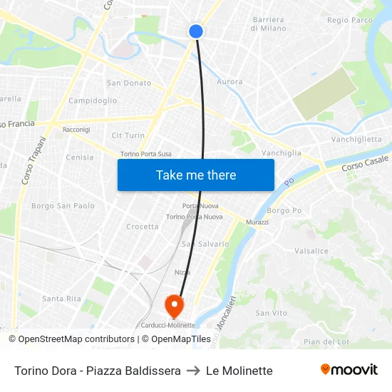Turin Dora - Baldissera Square to Le Molinette map