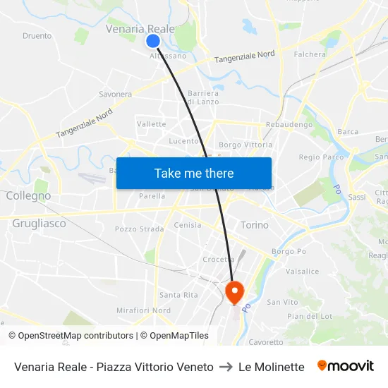 Venaria Reale - Vittorio Veneto Square to Le Molinette map