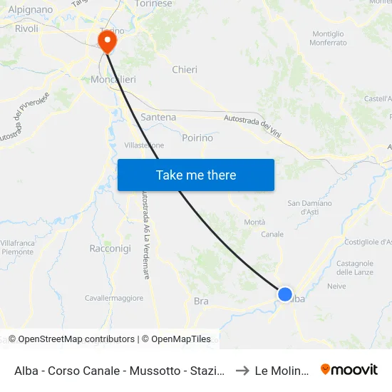 Alba - Corso Canale - Mussotto - Stazione FS to Le Molinette map
