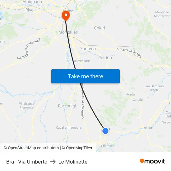 Bra - Via Umberto to Le Molinette map