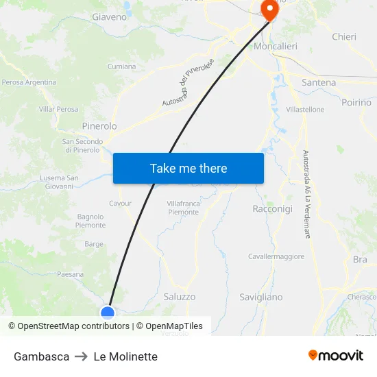 Gambasca to Le Molinette map