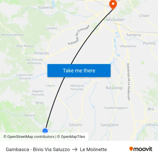 Gambasca - Bivio Via Saluzzo to Le Molinette map