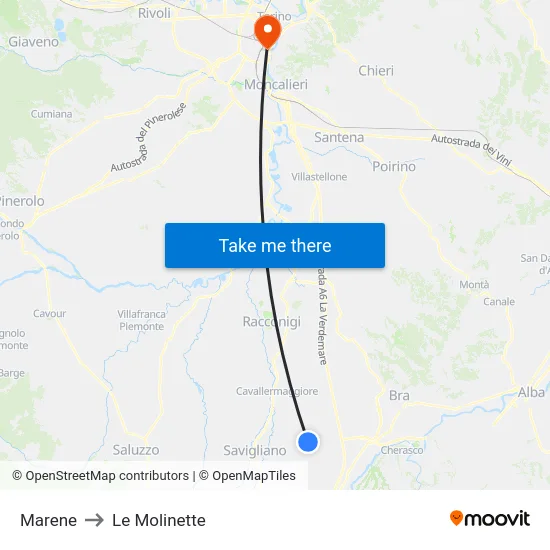 Marene to Le Molinette map