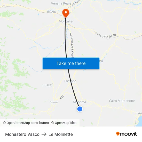 Monastero Vasco to Le Molinette map