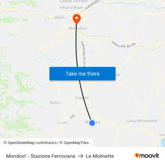 Mondovi' - Stazione Ferroviaria to Le Molinette map