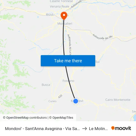 Mondovi' - Sant'Anna Avagnina - Via Sant'Anna to Le Molinette map