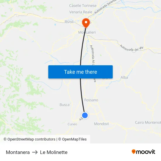 Montanera to Le Molinette map