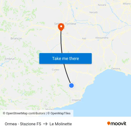 Ormea - Railway Station to Le Molinette map