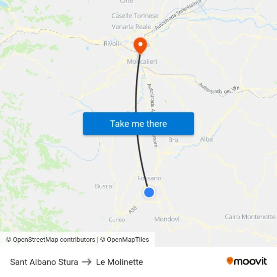 Sant Albano Stura to Le Molinette map