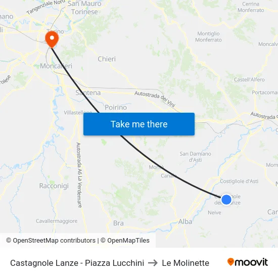 Castagnole Lanze - Piazza Lucchini to Le Molinette map