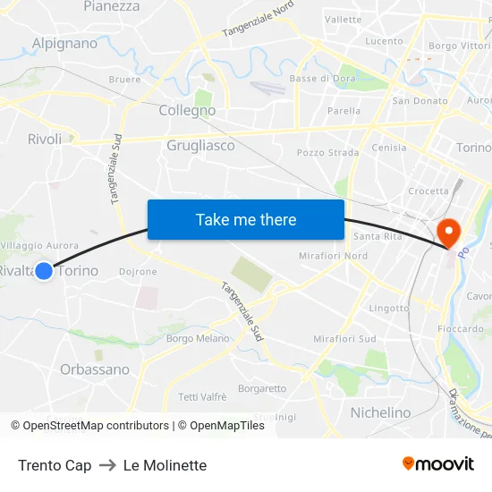 Trento Cap to Le Molinette map