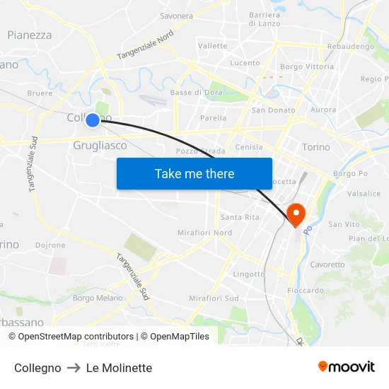 Collegno to Le Molinette map
