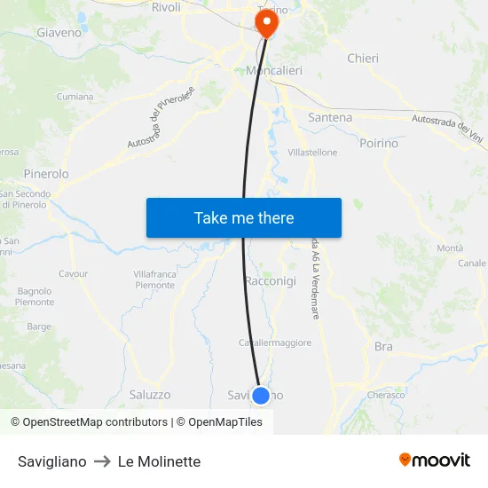 Savigliano to Le Molinette map