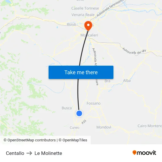 Centallo to Le Molinette map