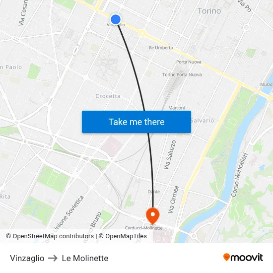 Vinzaglio to Le Molinette map