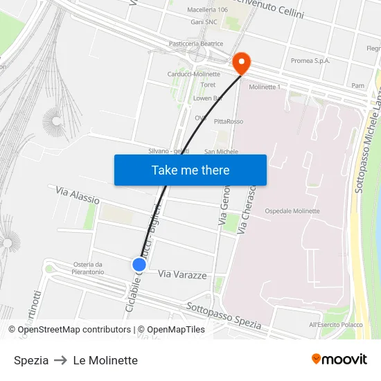 Spezia to Le Molinette map