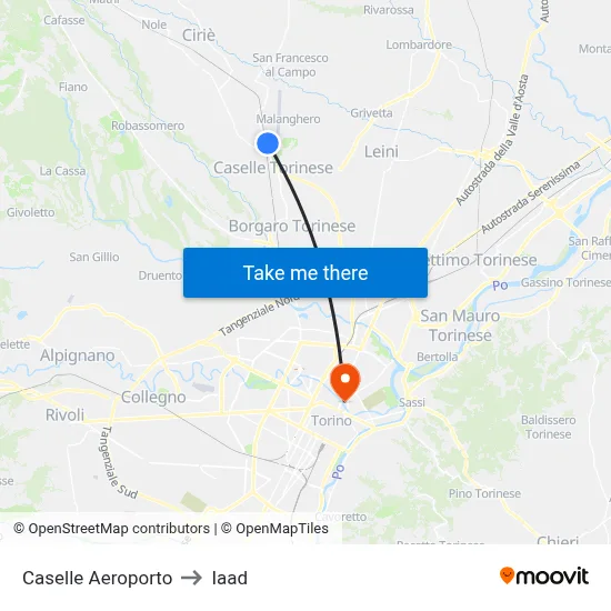 Caselle Airport to Iaad map