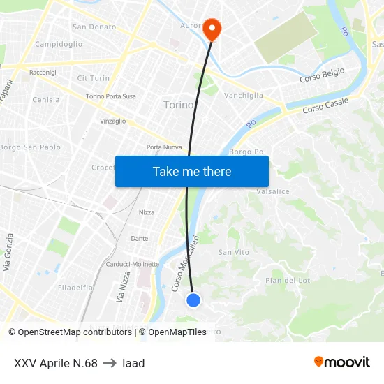 XXV Aprile No.68 to Iaad map