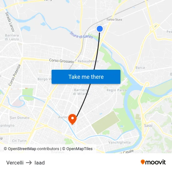 Vercelli to Iaad map