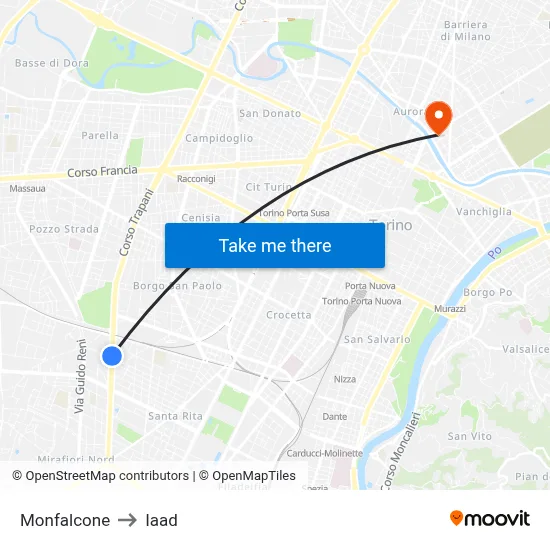 Monfalcone to Iaad map