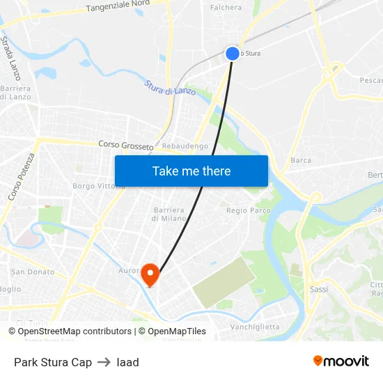 Park Stura Terminal to Iaad map