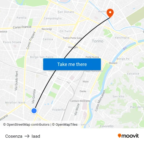 Cosenza to Iaad map
