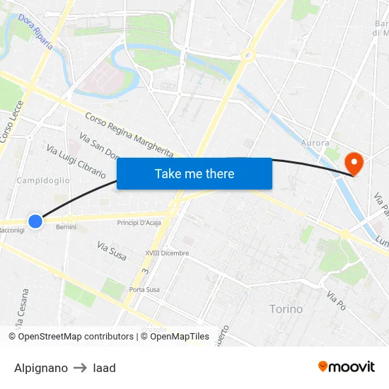 Alpignano to Iaad map